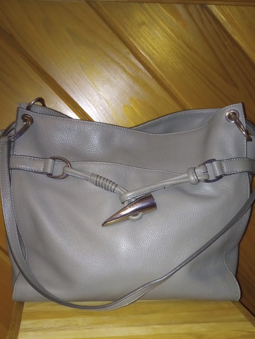 DKNY Women's Gray Leather Shoulder Bag - Neutral Gray